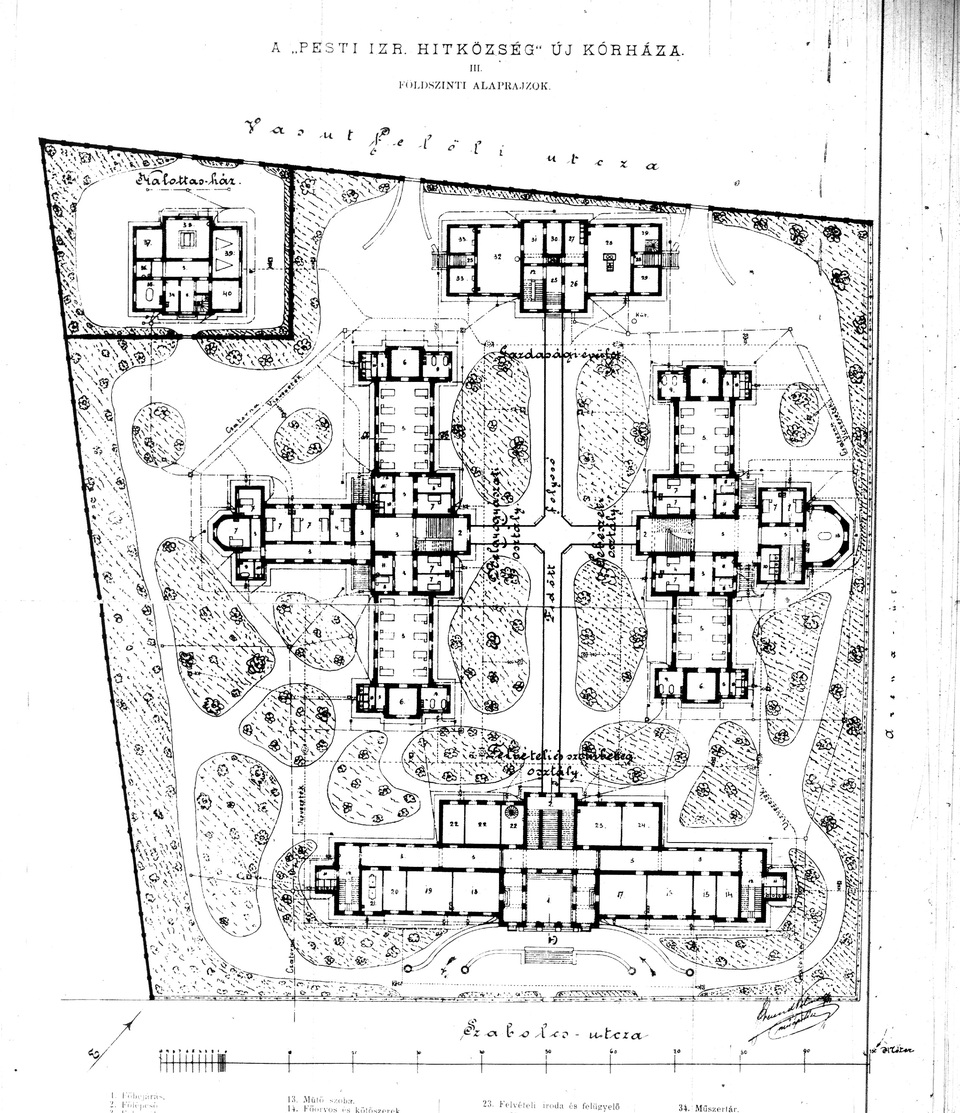 Pesti Izraelita Hitközség Szabolcs utcai Kórháza. Alaprajzok. Forrás: Építő Ipar, 1890., 6. szám