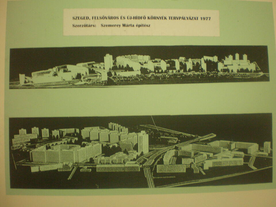 Kiss Lajos, Szemerey Márta: Szeged, Felsőváros és Új-Hídfő környék tervpályázat, 1977. Forrás: Kiss Lajos