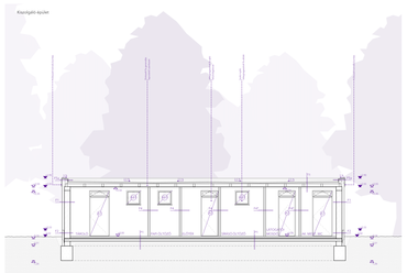 Ravatalozó Csingervölgyben – Kiszolgáló épület, hosszmetszet – Terv: Mohay Klára