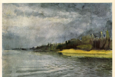 Molnár Péter: Balaton, aquarell. Forrás: Magyar Építőművészet, 1955, 1-2. szám. | Arcanum Digitális Tudománytár