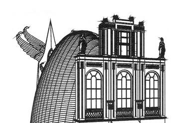 Londoni kiállítási pavilon,  Makovecz Imre - Számítógépes vonalrajz forrás: Országépítő - 8. évf. 3-4.sz. 1997. 9. oldal