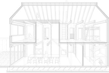 Brennbergbányai családi ház, perspektivikus metszet – tervező: Partizan Architecture