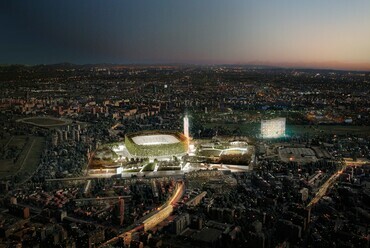 Madártávlati kép, este – Az International Forest Stadium. Forrás: Stefano Boeri Architetti