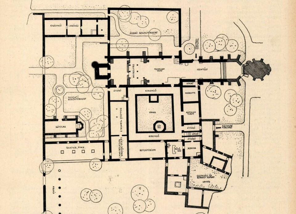 Az alaprajz Lux Géza helyiség megnevezéseivel., Forrás: Technika, 1938/6.