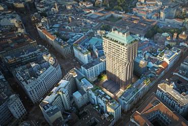 Látványterv a milánói Torre Velasca és környékének átalakítási tervéről. Forrás: Asti Architetti