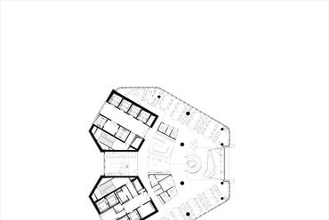 Tizenegyedik emeleti átnézeti alaprajz - Foster + Partners, KINZO, Finta Stúdió, Minusplus: MOL Campus. Forrás: Finta Stúdió