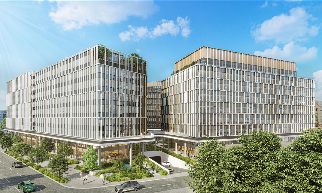 A H2Offices irodaházai, melyekre a beruházó a LEED és WELL minősítési rendszerek legmagasabb, platina fokozatát tűzte ki célul (fotó: Skanska)