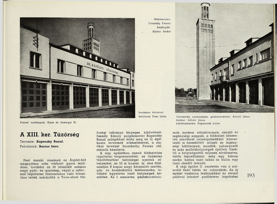 A Kopeczky Raoul tervezte XIII. kerületi Tűzőrség. Forrás: Tér és forma, 1941/11. 193. o. (ADT Arcanum)