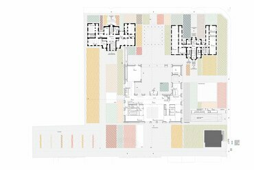 Földszinti alaprajz – Rab Sarolta és Klobusovszki Péter megvételt nyert pályaműve a Magyar Építészeti Központ és Múzeum pályázatán.

