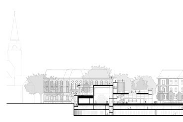 Metszet - Karácsony Tamás és az OKKA megvételt nyert terve a Magyar Építészeti Központ és Múzeum pályázatán
