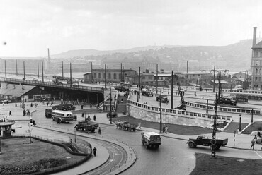 Boráros tér és a Petőfi híd pesti hídfője, 1959. Forrás: Fortepan / FŐMTERV
