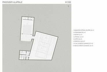 Pince alaprajza. Közösségi torony és sportpálya, Debrecen. Rácz Attila diplomaterve. 2024. 

