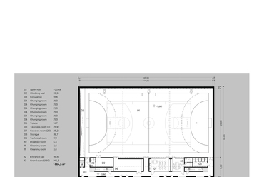 Pince alaprajz. Építész Stúdió: Křižná Általnos Iskola tornacsarnokának bővítése.
