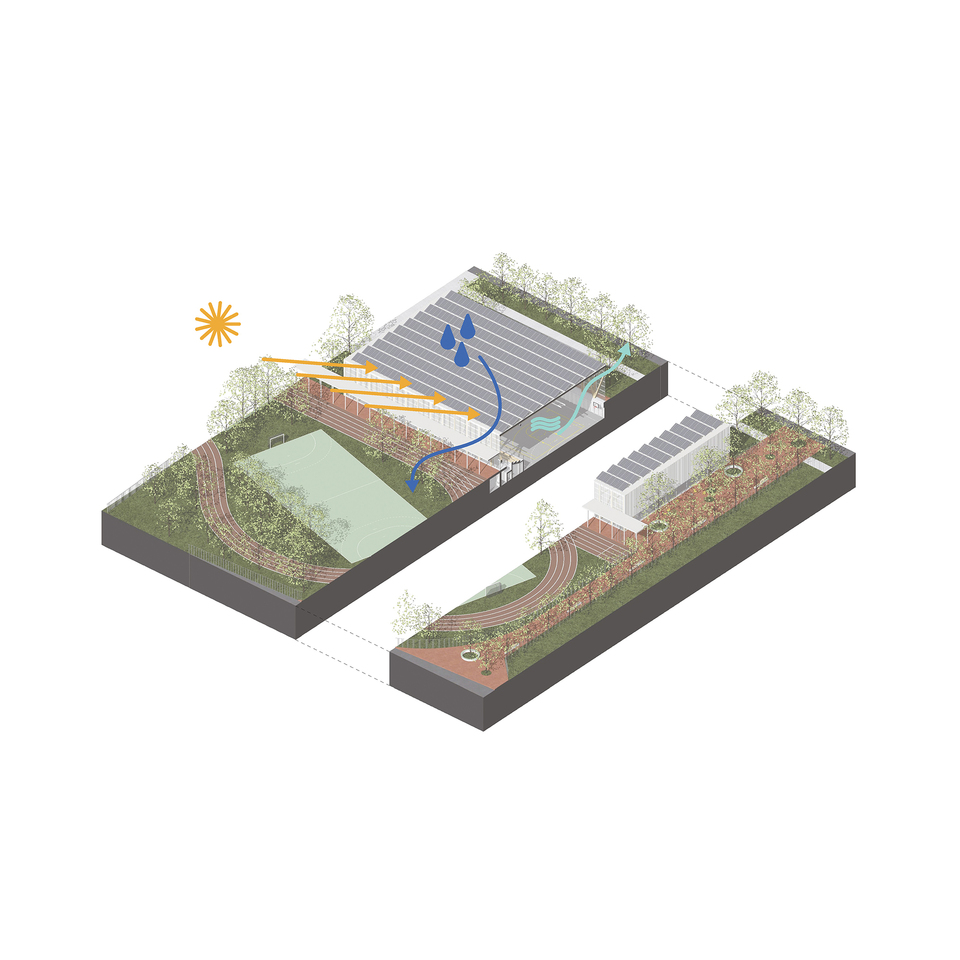 Diagram. Építész Stúdió: Křižná Általnos Iskola tornacsarnokának bővítése.
