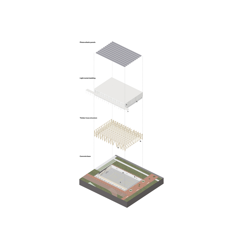 Diagram. Építész Stúdió: Křižná Általnos Iskola tornacsarnokának bővítése.
