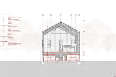 A-A metszet. Függőségkezelő rehabilitációs központ, Ászár. Móré Judit diplomaterve. 2024. 
