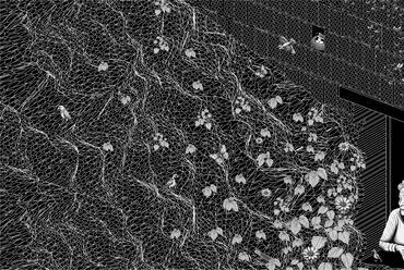 Axonometria. THE NAKED. Tűzfalátalakítás terve, Barcelona. Hartvig Dániel, Kálna Dávid. 2024. 
