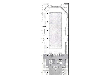 Földszinti alaprajz. Forrás: Arcanum, Magyar Építőművészet, 1986, 1. szám
