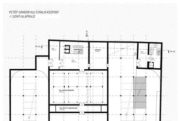 Kulturális központ, -1. szinti alaprajz. Petőfi Sándor Kulturális Központ építészeti tervpályázat, az AU.ROOM III. díjas terve, 2024.
