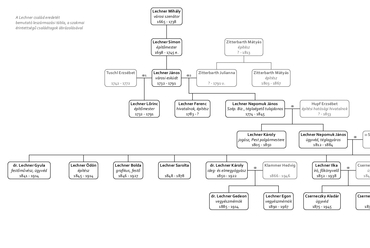  A Lechner család eredetét bemutató családfa a szakmai érintettségű családtagok ábrázolásával
