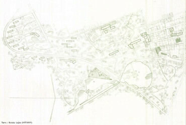 Hévíz, fejlesztési tervvázlat, 1963 (Kotsis Lajos) / Forrás: Magyar Építőművészet 1963/5, 38.
