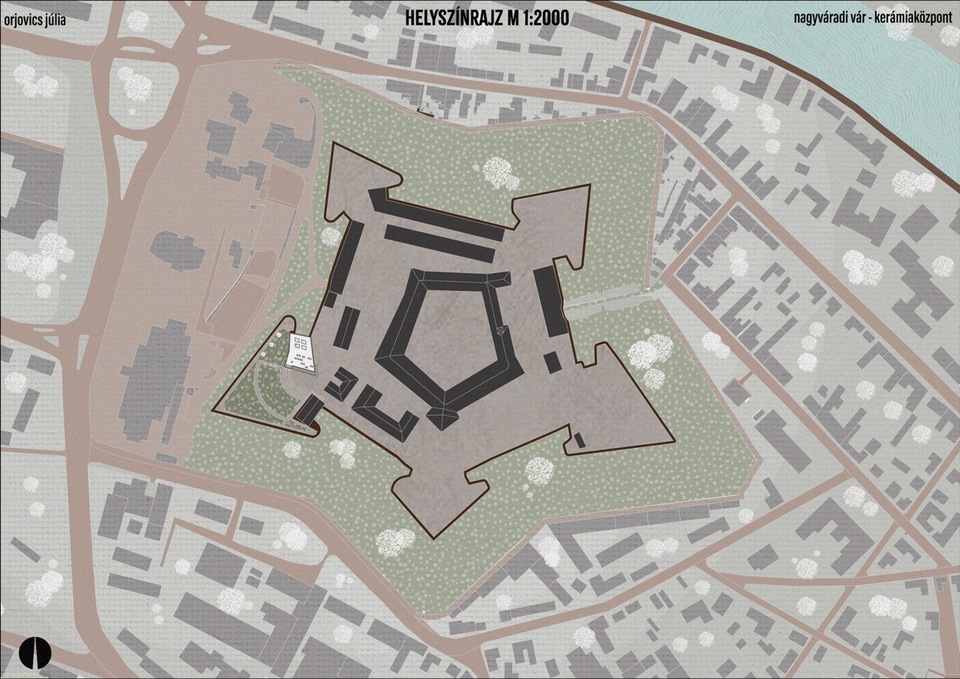 Helyszínrajz, 1:2000. Kerámiaközpont, Nagyvárad. Orjovics Júlia diplomaterve. 2024.
