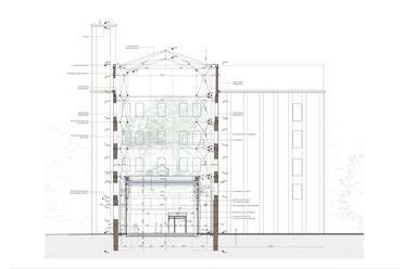 Keresztmetszet. A békéscsabai István Malom rehabilitációja. Csupász Szabolcs diplomaterve. 2024.

