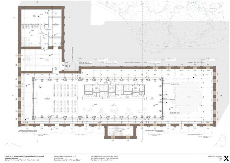Földszinti alaprajz. A békéscsabai István Malom rehabilitációja. Csupász Szabolcs diplomaterve. 2024.

