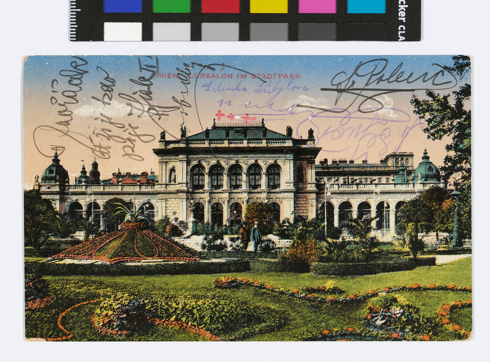 A Stadtpark kioszk (Kursalon) épülete, képeslap, Wien Museum Online Sammlung, 1917.
